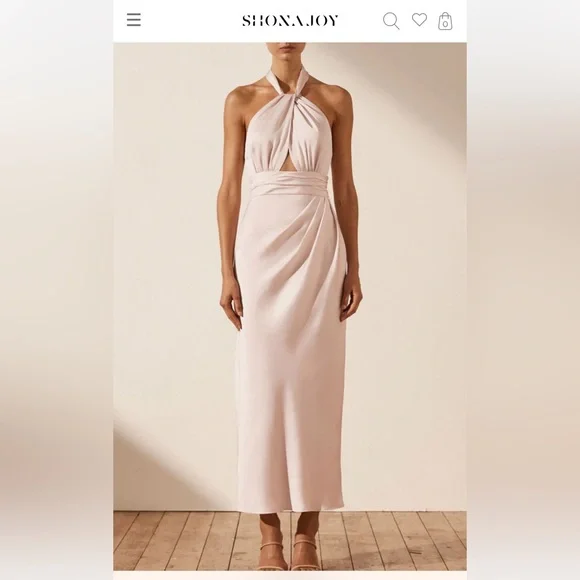 LUXE GATHERED HALTER MIDI DRESS - PORCELAIN , US 4 NWT